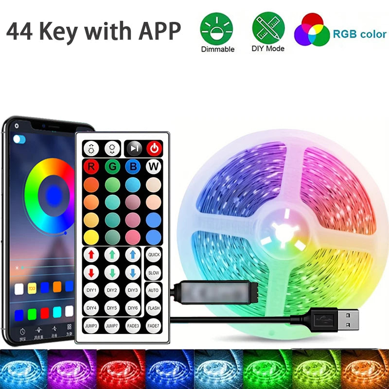 RGB LED Strip Lights with App & Remote Control | USB Color-Changing Room Lights (1M–40M)