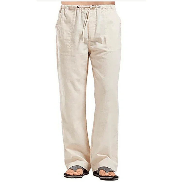 Men’s Cotton Linen Pants – Breathable Drawstring Casual Trousers