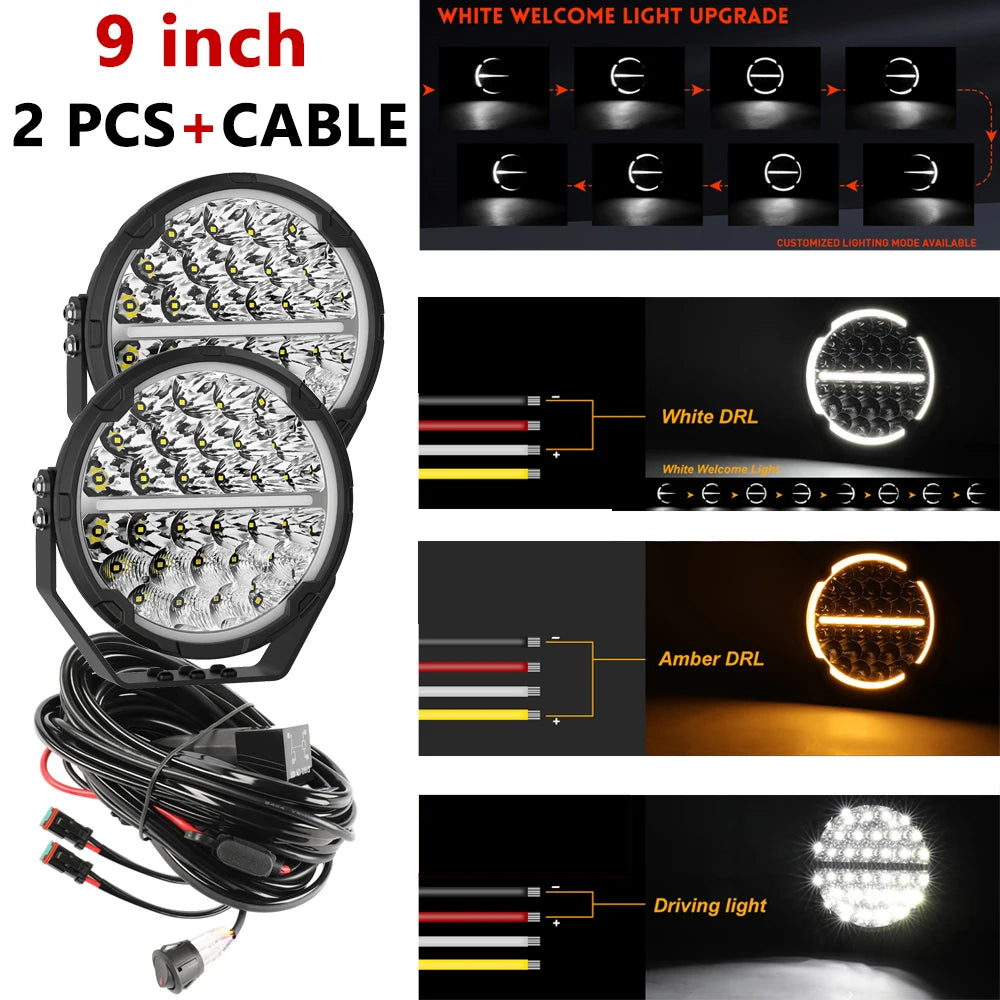 BraveWAY 6.5 inch Led Driving Light for Offroad Truck UTV 4WD 4x4 for Toyota for Hummer for JEEP for Ford  9 inch LED Work Light