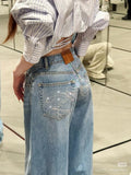 Women's Gradient Wide Leg Jeans – Low-Rise Straight Denim Pants