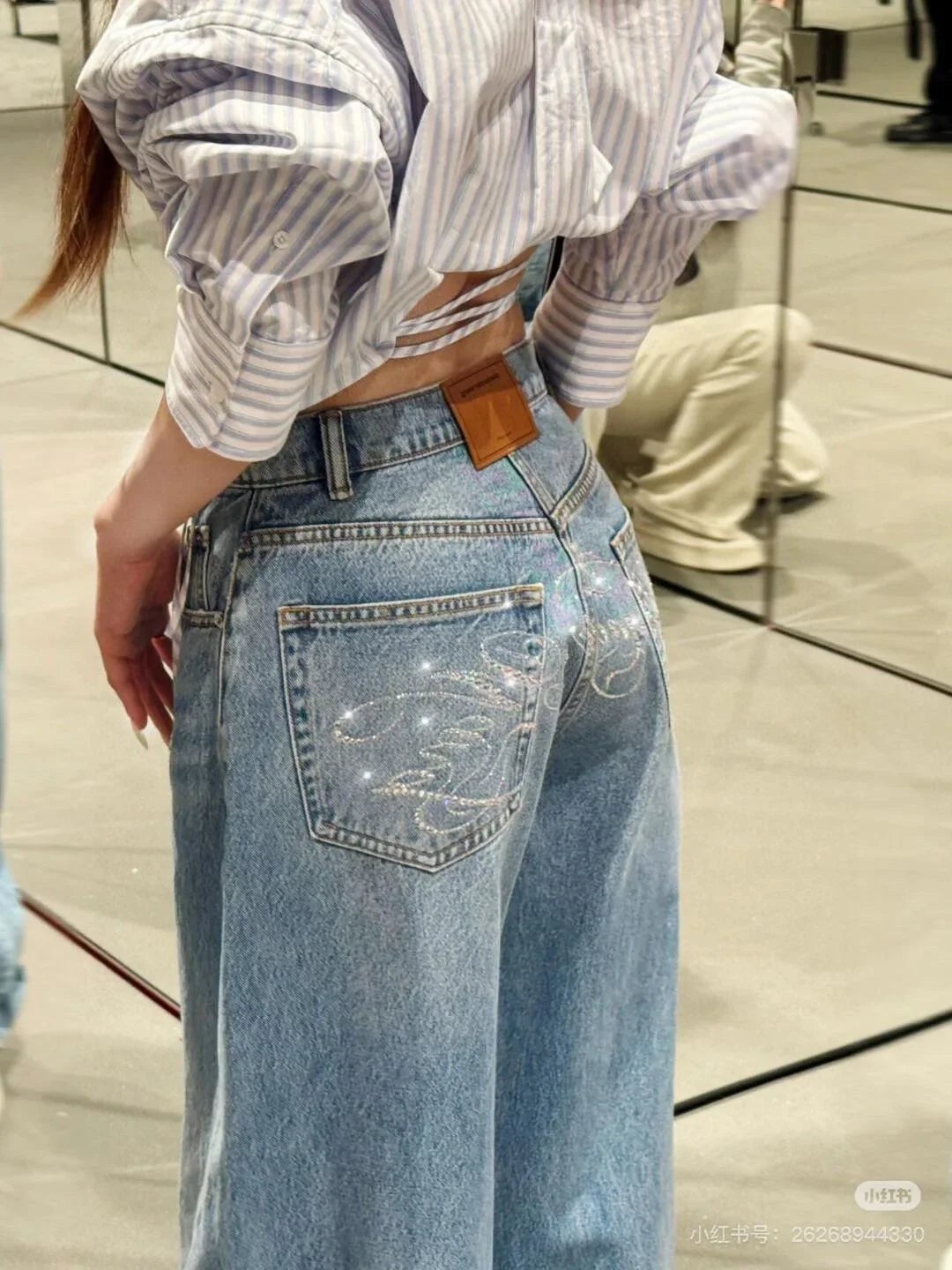Women's Gradient Wide Leg Jeans – Low-Rise Straight Denim Pants