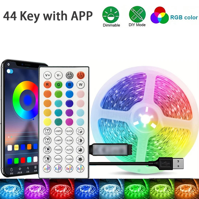 RGB LED Strip Lights with App & Remote Control | USB Color-Changing Room Lights (1M–40M)