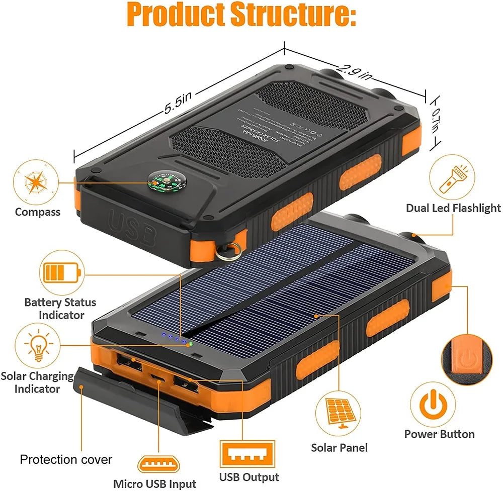 80000mAh Solar Power Bank | Portable Fast Charger with LED Flashlight & Dual USB