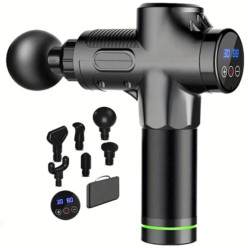 Portable Deep Tissue Massage Gun with 4 Interchangeable Heads – Rechargeable Muscle Massager for Neck, Back & Body