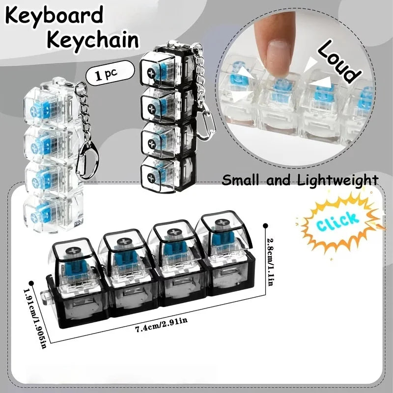 Light-Up Keyboard Keychain with Clickable LED Button – Portable Fidget Keychain