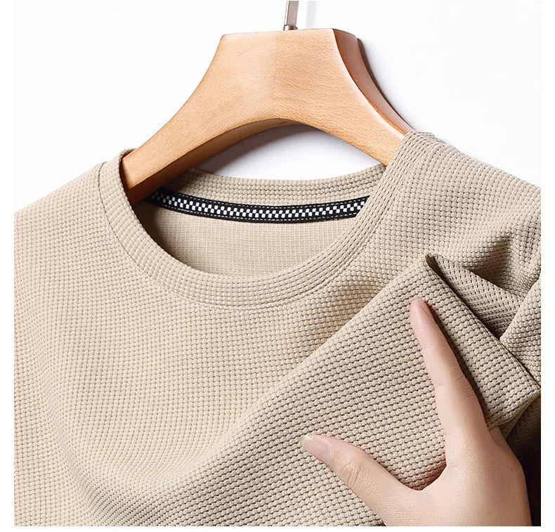 AURELLE Men's Summer Waffle Knit T-Shirt – Breathable Crew Neck Tee