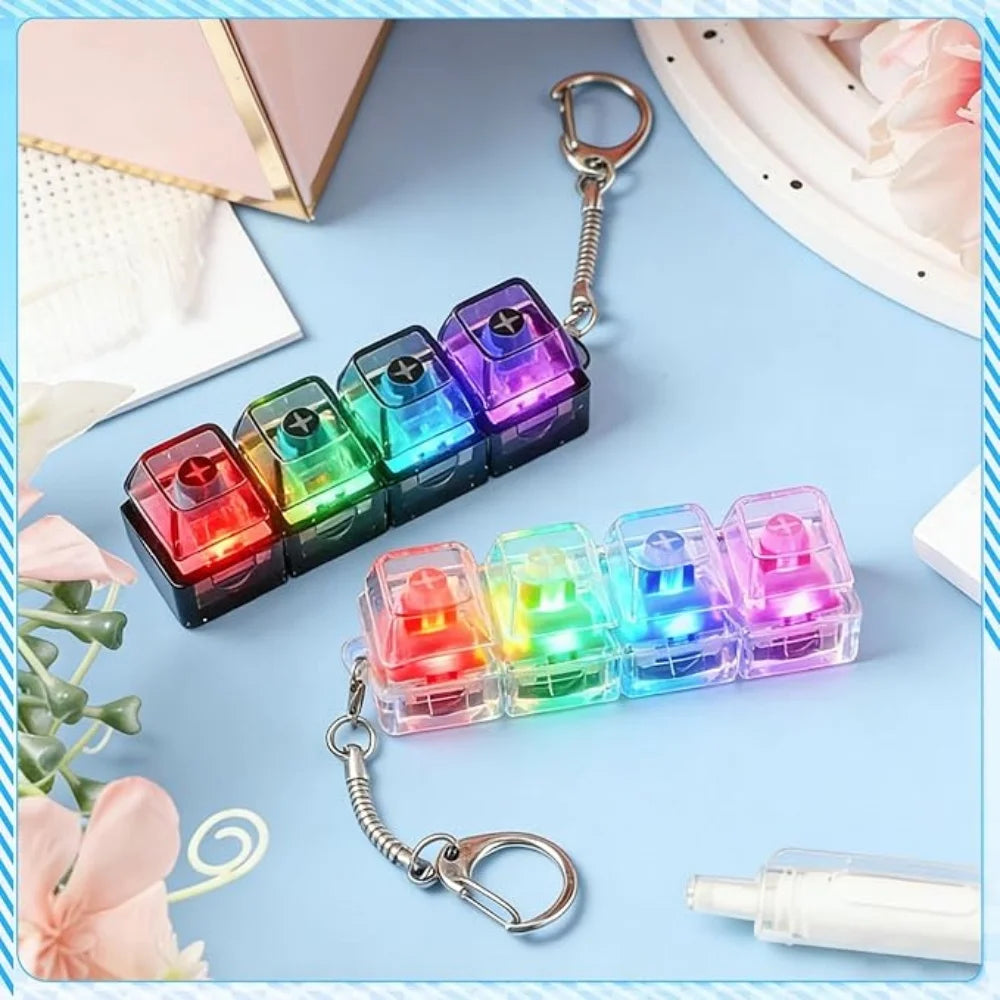 Light-Up Keyboard Keychain with Clickable LED Button – Portable Fidget Keychain
