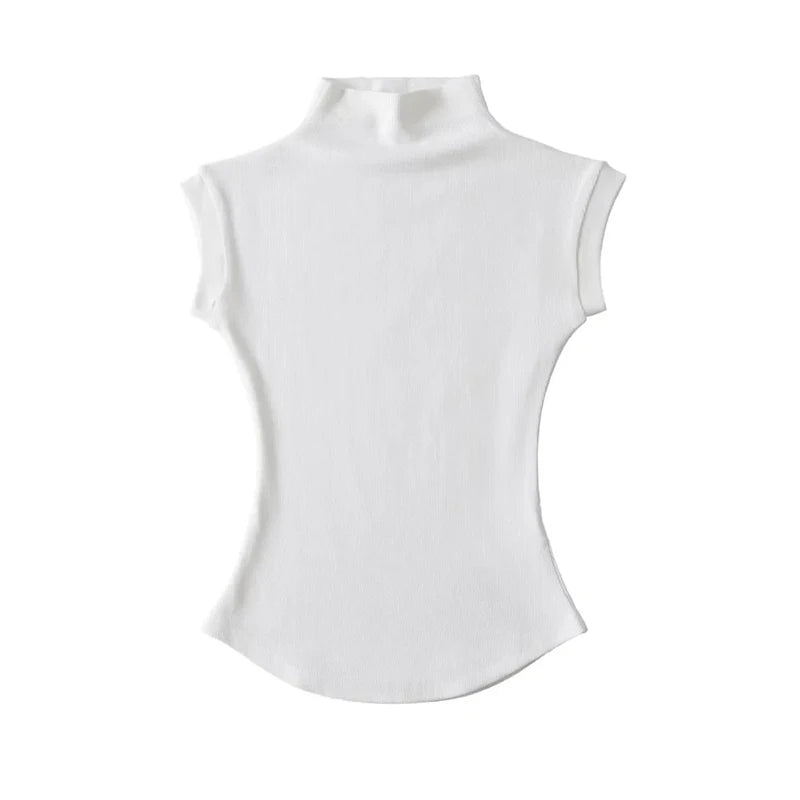 AURELLE Women's Sleeveless Turtleneck Slim Fit Summer Top – High Neck Crop Tank
