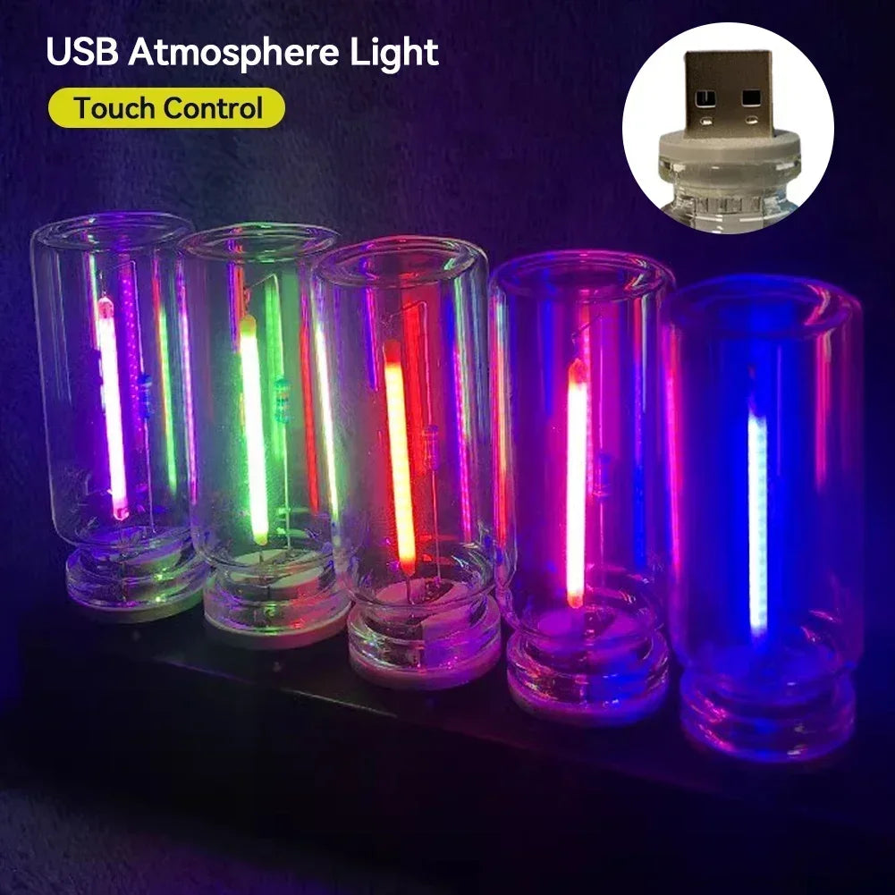 USB Touch-Dimmable LED Atmosphere Light – Portable Filament Night Lamp for Car & Bedroom