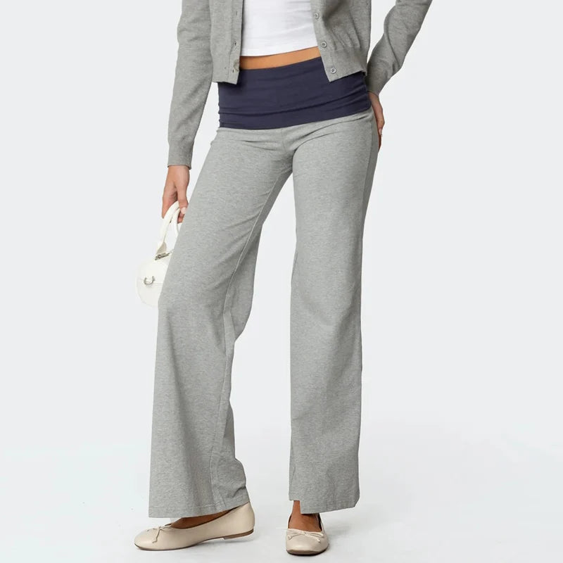 Casual Wide Leg Fold Over Sweatpants – Low Rise Flare Yoga Lounge Pants for Women & Teen Girls