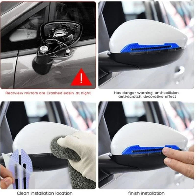 2-Piece Car Rearview Mirror Reflective Stickers – Carbon Fiber Safety Warning Decals & Decorative Mirror Strips