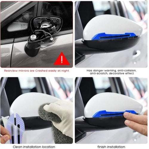2-Piece Car Rearview Mirror Reflective Stickers – Carbon Fiber Safety Warning Decals & Decorative Mirror Strips