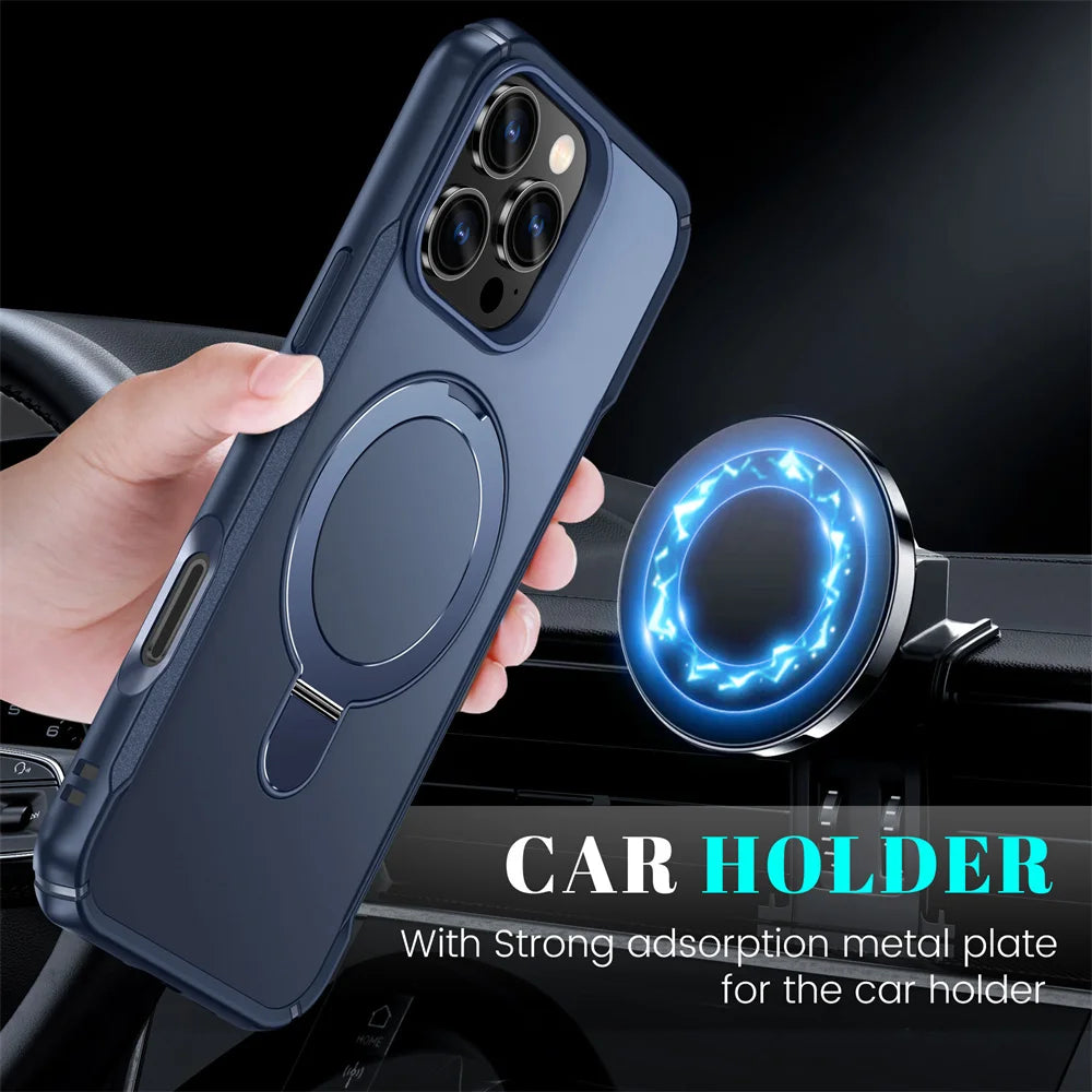MagSafe Magnetic Folding Stand Case for iPhone 11–18 Series – Anti-Slip Protective Cover with Wireless Charging & Camera Protection