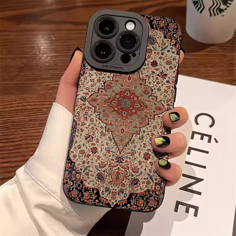 Persian Carpet Floral Phone Case – Matte Shockproof TPU Cover for iPhone