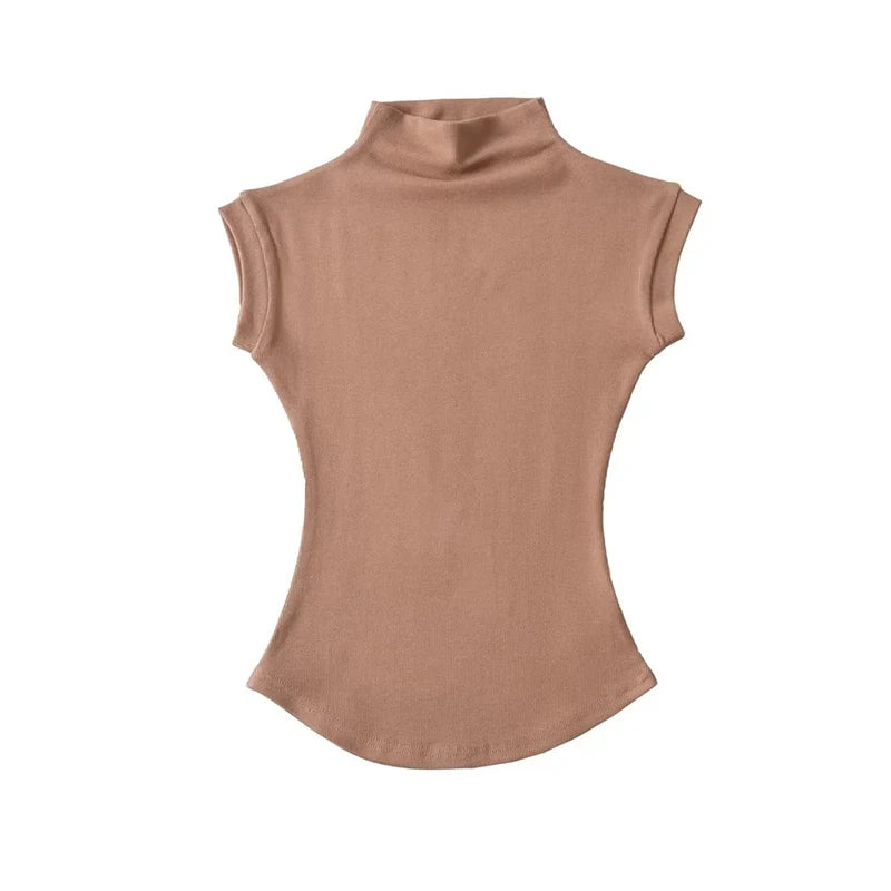 AURELLE Women's Sleeveless Turtleneck Slim Fit Summer Top – High Neck Crop Tank