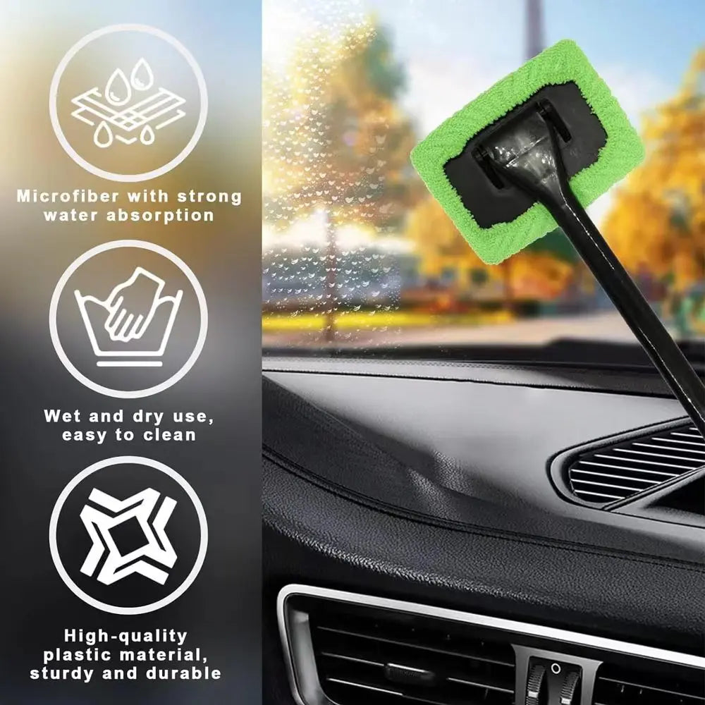 Car Windshield & Window Cleaning Brush Kit – Long-Handle Interior Glass Cleaner