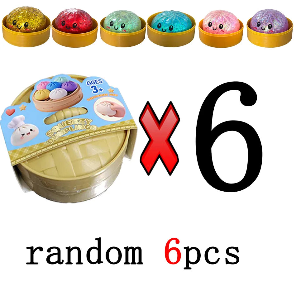 Dumpling Squishy Stress Toy – Slow-Rising Soft Fidget with Mini Steamer