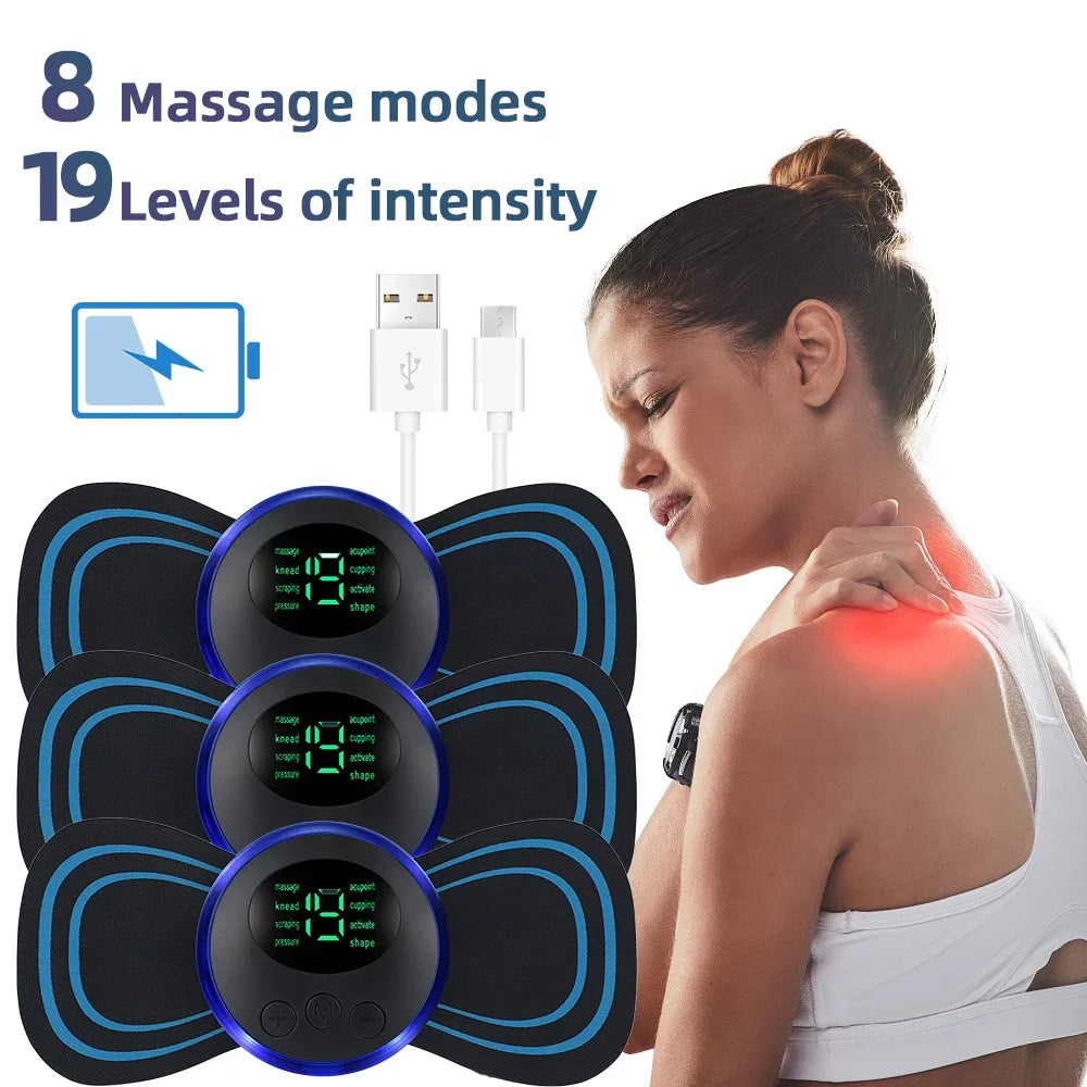 Portable EMS Neck & Body Massager – 8 Modes, 19 Intensity Levels