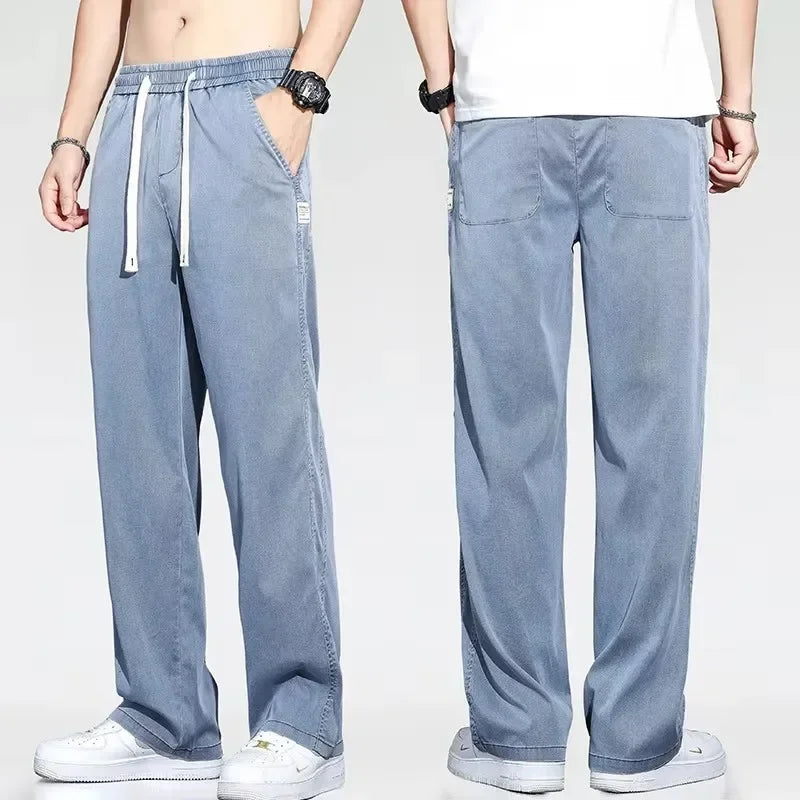 Men’s Lyocell Drawstring Jeans – Lightweight Straight-Leg Casual Pants
