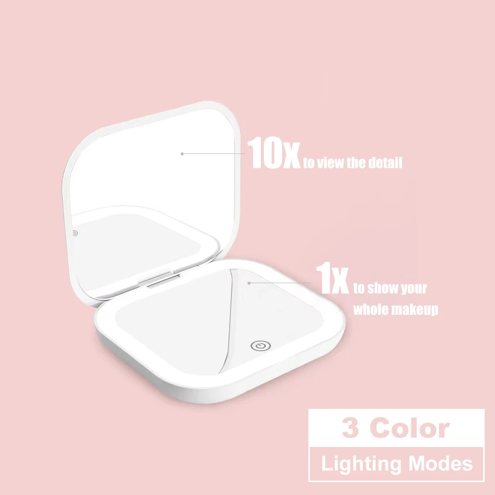 Product Title LED Compact Makeup Mirror with Lights – 1X/2X Magnifying Portable Travel Mirror