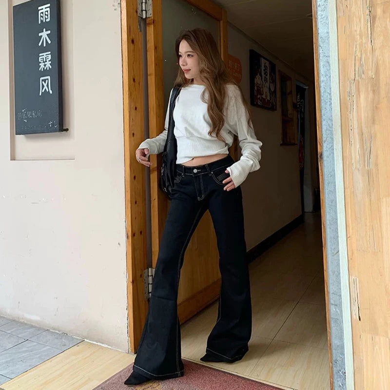Women's High-Waisted Micro Flare Jeans – Slim Fit Stretch Denim Pants