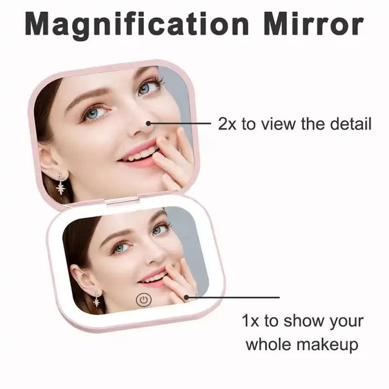 Product Title LED Compact Makeup Mirror with Lights – 1X/2X Magnifying Portable Travel Mirror