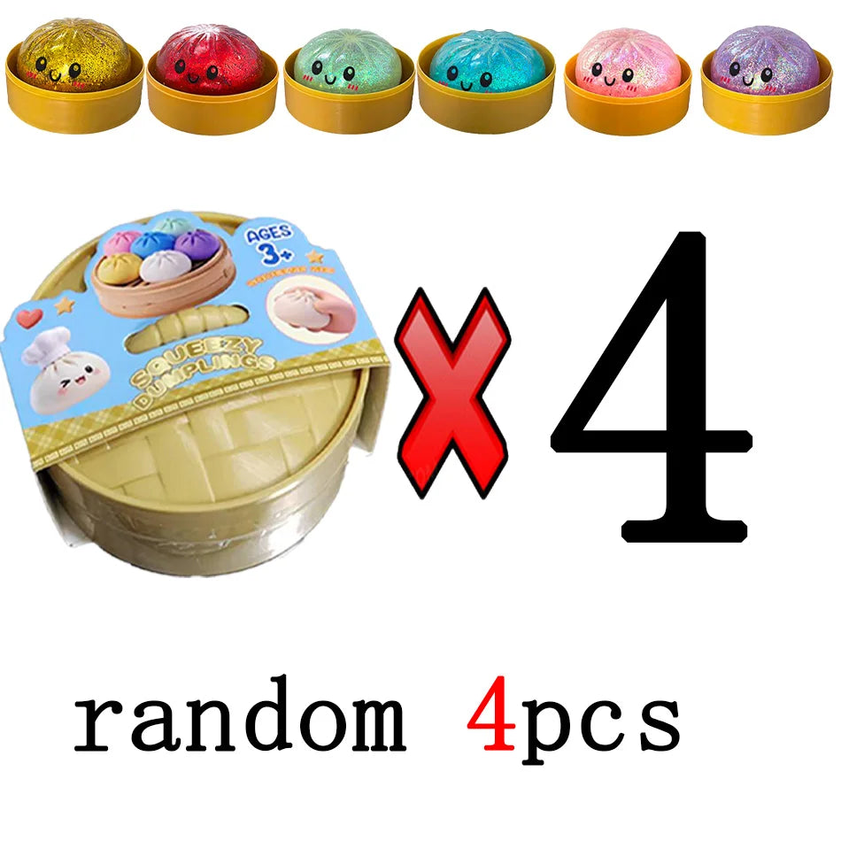 Dumpling Squishy Stress Toy – Slow-Rising Soft Fidget with Mini Steamer