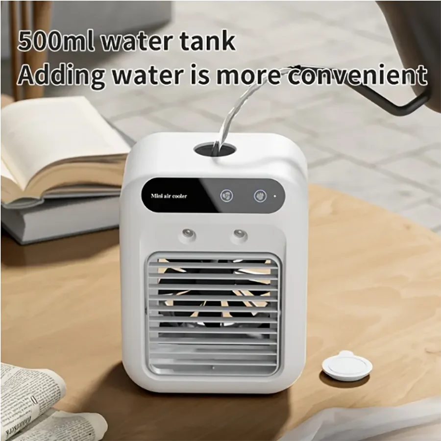 Portable Mini Desktop Air Conditioner Fan – USB Rechargeable Humidifier Cooling Fan