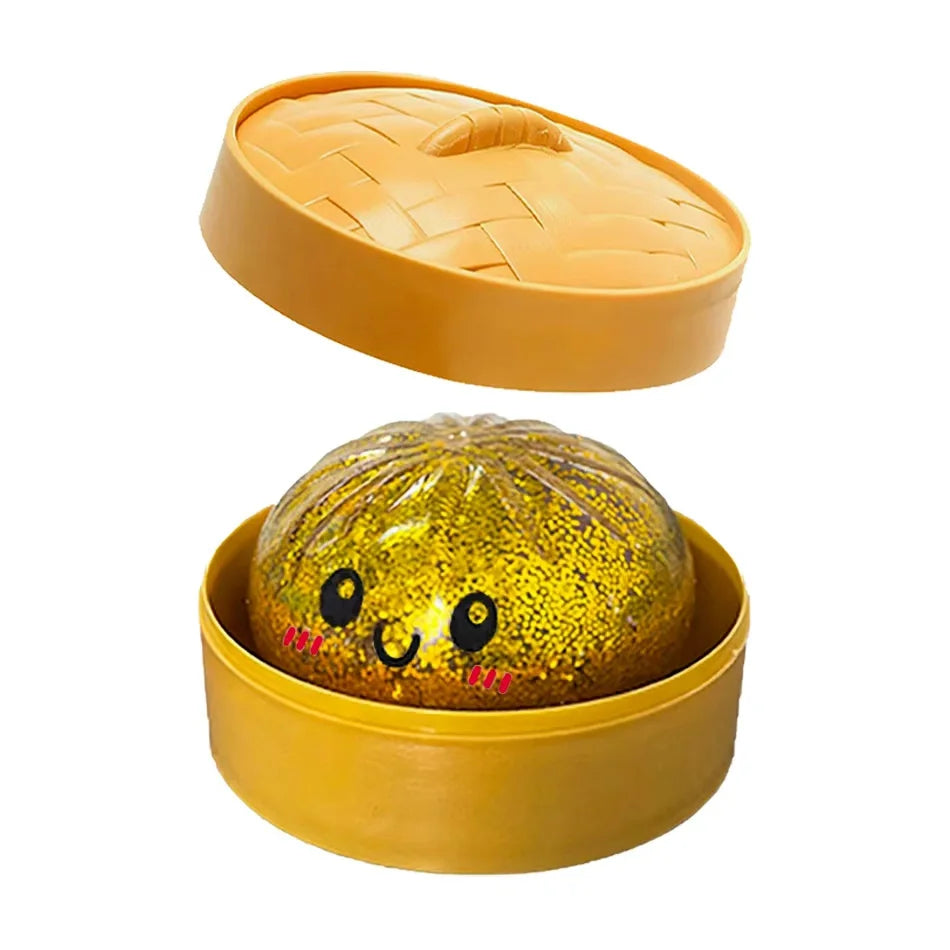 Dumpling Squishy Stress Toy – Slow-Rising Soft Fidget with Mini Steamer