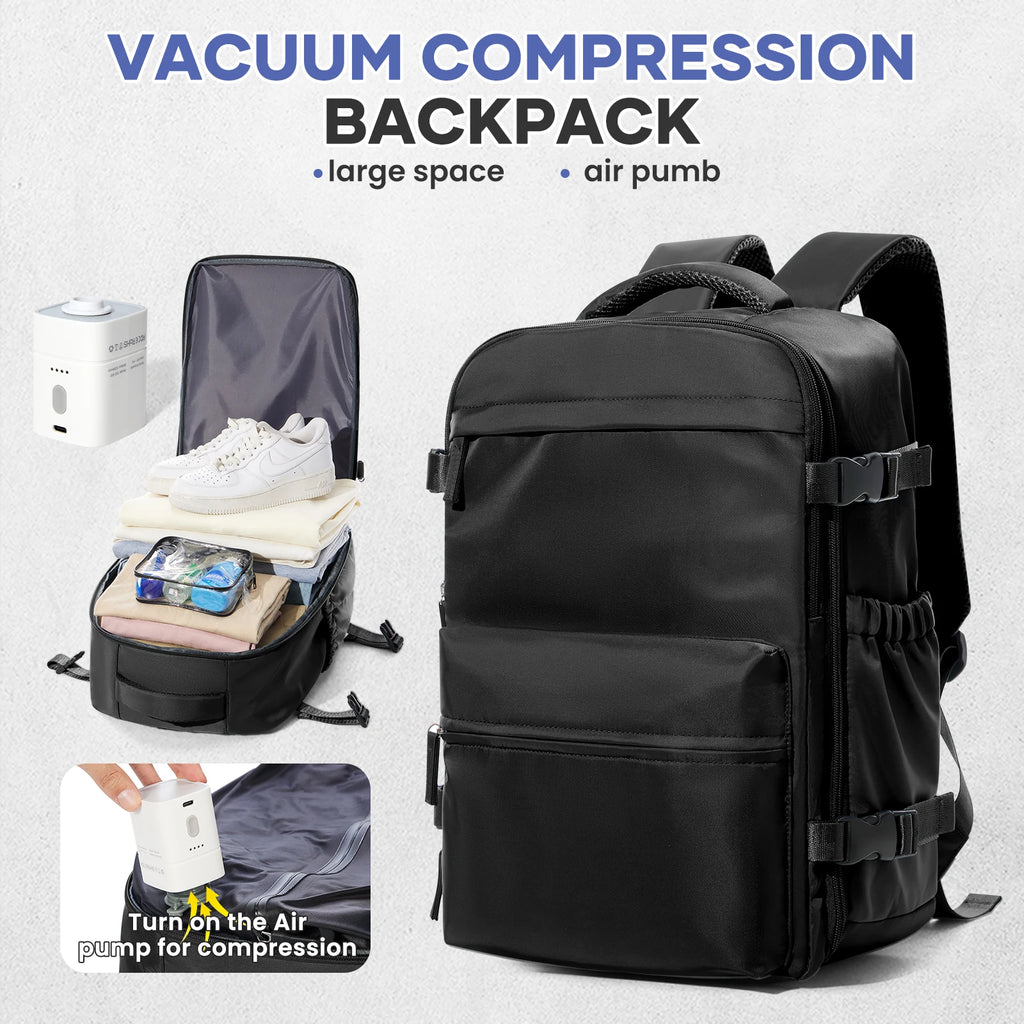 FLCC Vacuum Compression Travel Backpack – Expandable Laptop Backpack with Optional Vacuum Pump