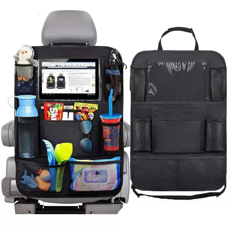 Car Backseat Organizer with Touchscreen Tablet Holder – Multi-Pocket Seat Protector