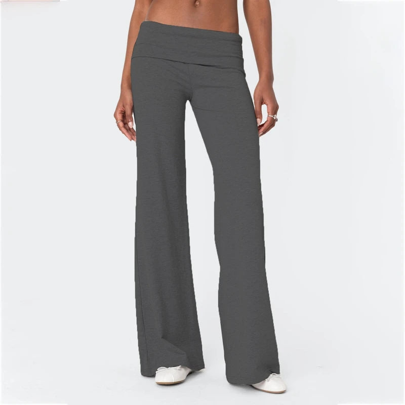 AURELLE Women's Wide Leg Fold Over Sweatpants – Low Rise Flare Yoga Lounge Pants