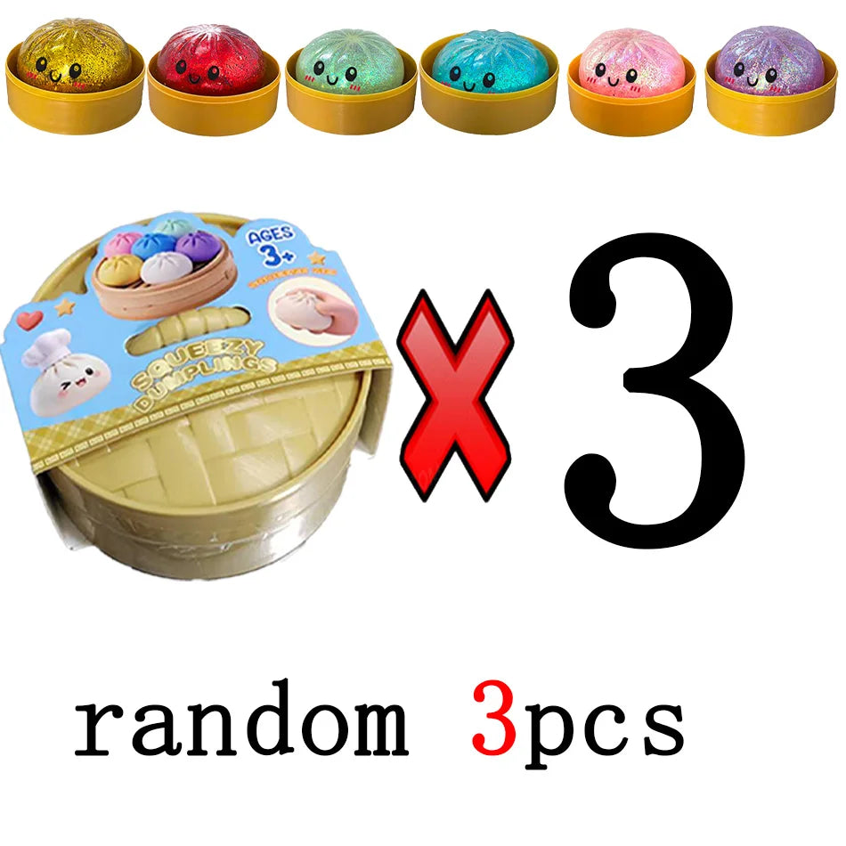 Dumpling Squishy Stress Toy – Slow-Rising Soft Fidget with Mini Steamer