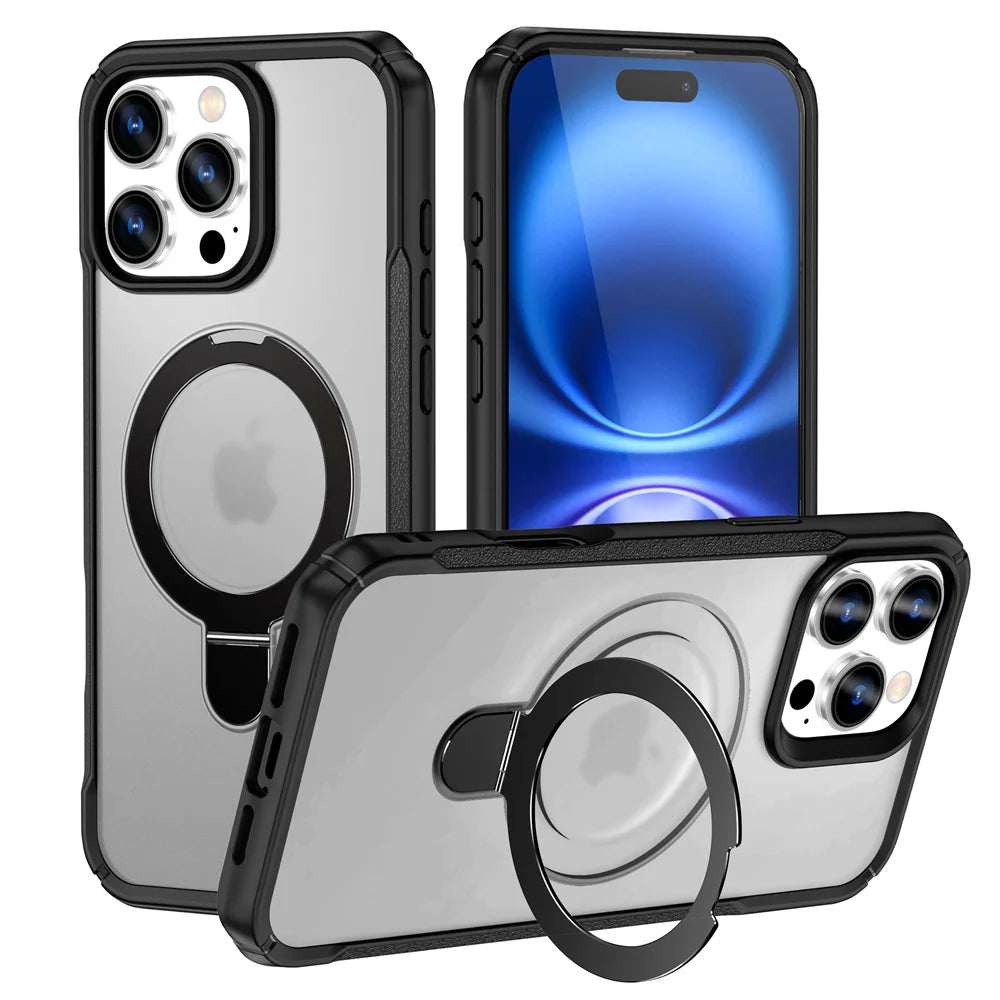 MagSafe Magnetic Folding Stand Case for iPhone 11–18 Series – Anti-Slip Protective Cover with Wireless Charging & Camera Protection