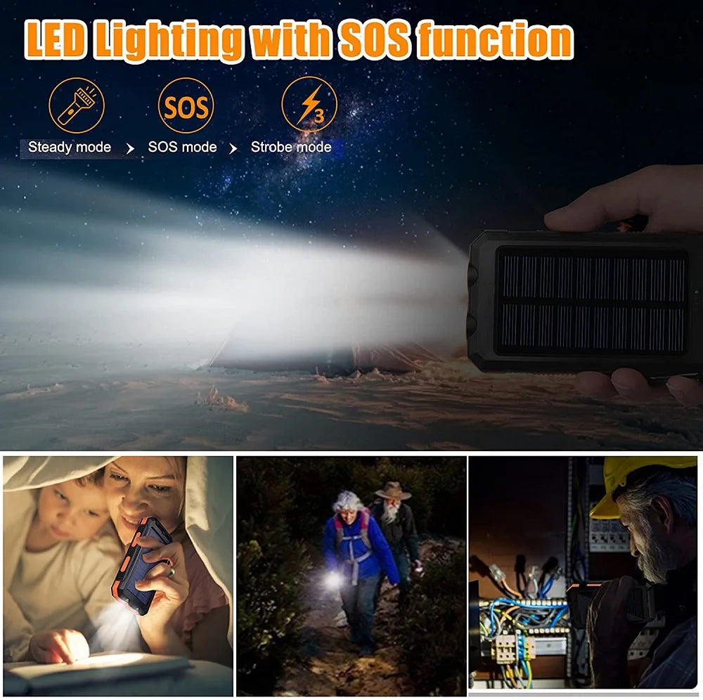 80000mAh Solar Power Bank | Portable Fast Charger with LED Flashlight & Dual USB