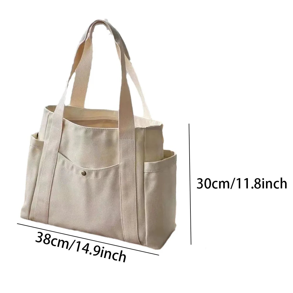 Large Canvas Tote Bag – Zipper Shoulder Bag for Work, College & Everyday Use