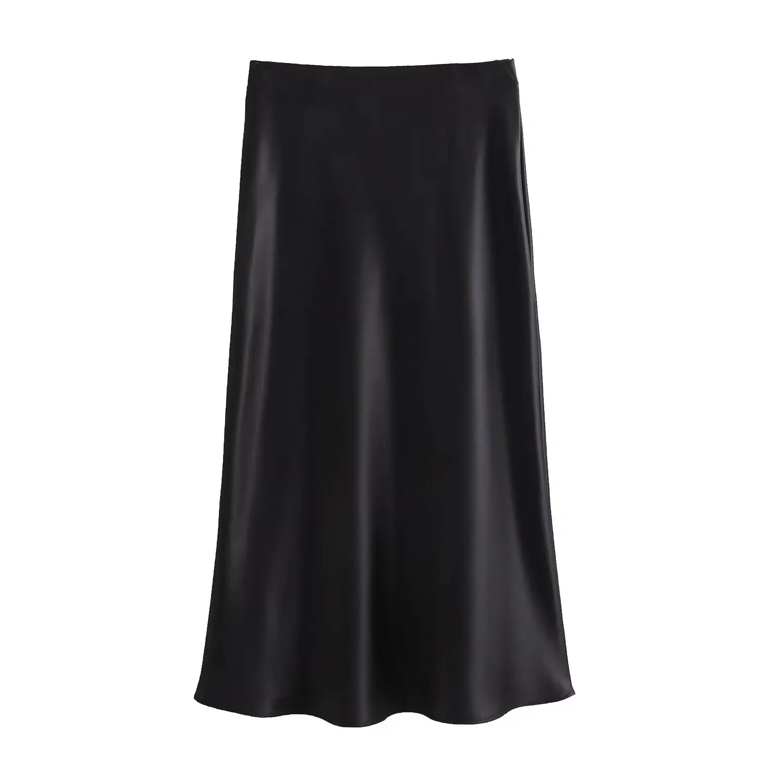 Elegant High-Waist Satin Midi Skirt