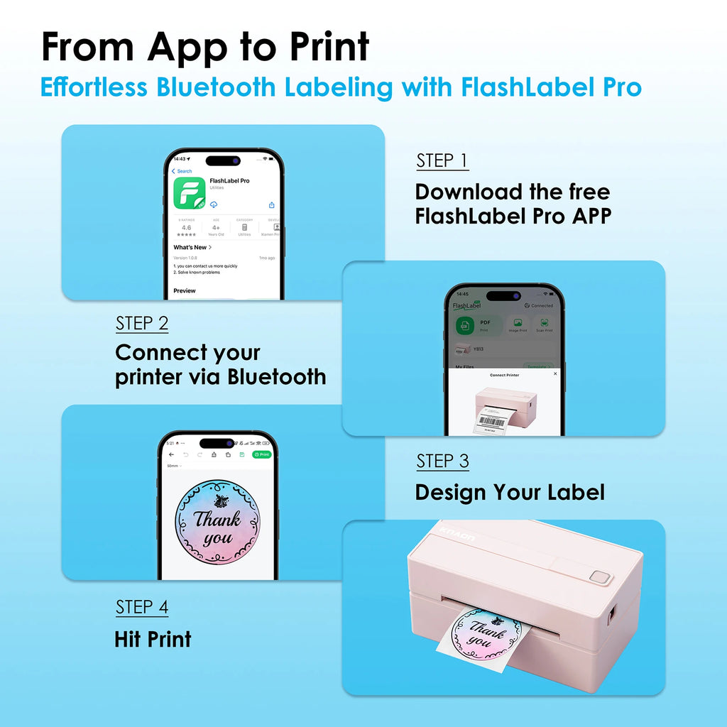 Thermal 4×6 Bluetooth Shipping Label Printer