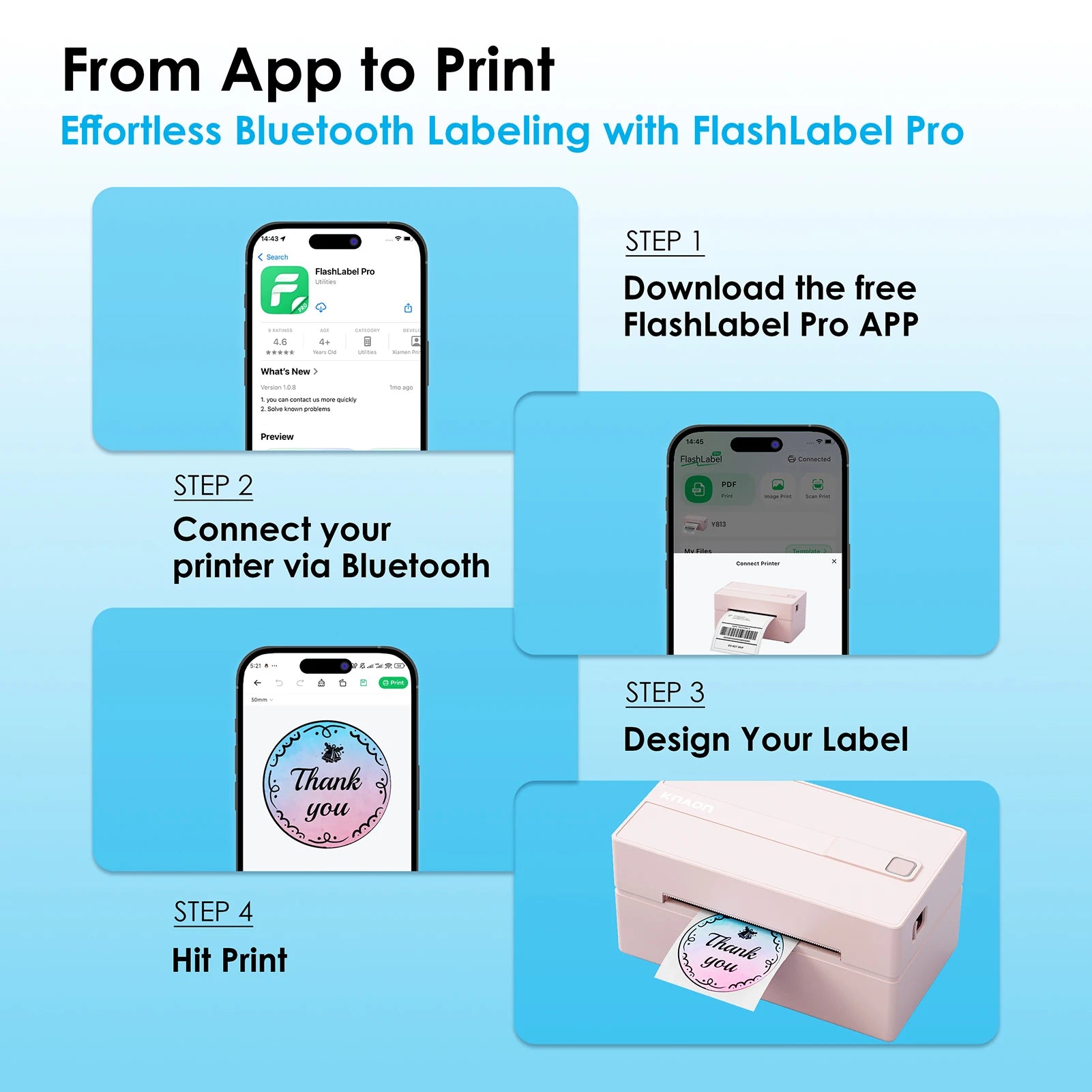Thermal 4×6 Bluetooth Shipping Label Printer