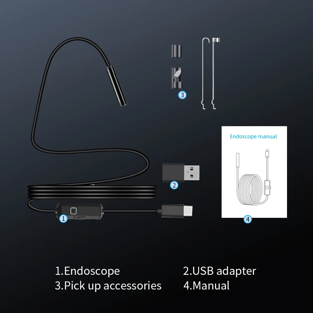 7mm USB-C Android Endoscope Camera – IP67 Waterproof Inspection Borescope with 6 LED Lights