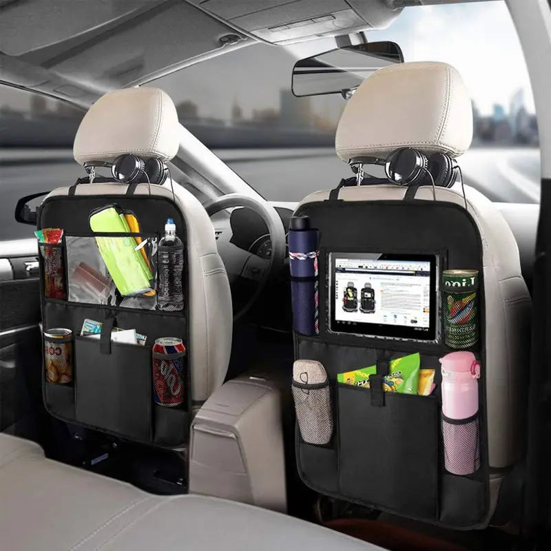 Car Backseat Organizer with Touchscreen Tablet Holder – Multi-Pocket Seat Protector