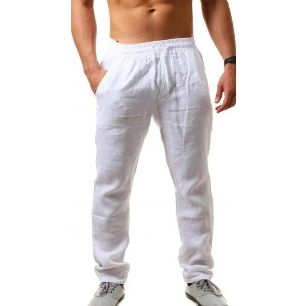 AURELLE Men's Cotton Linen Pants – Breathable Straight-Leg Casual Trousers