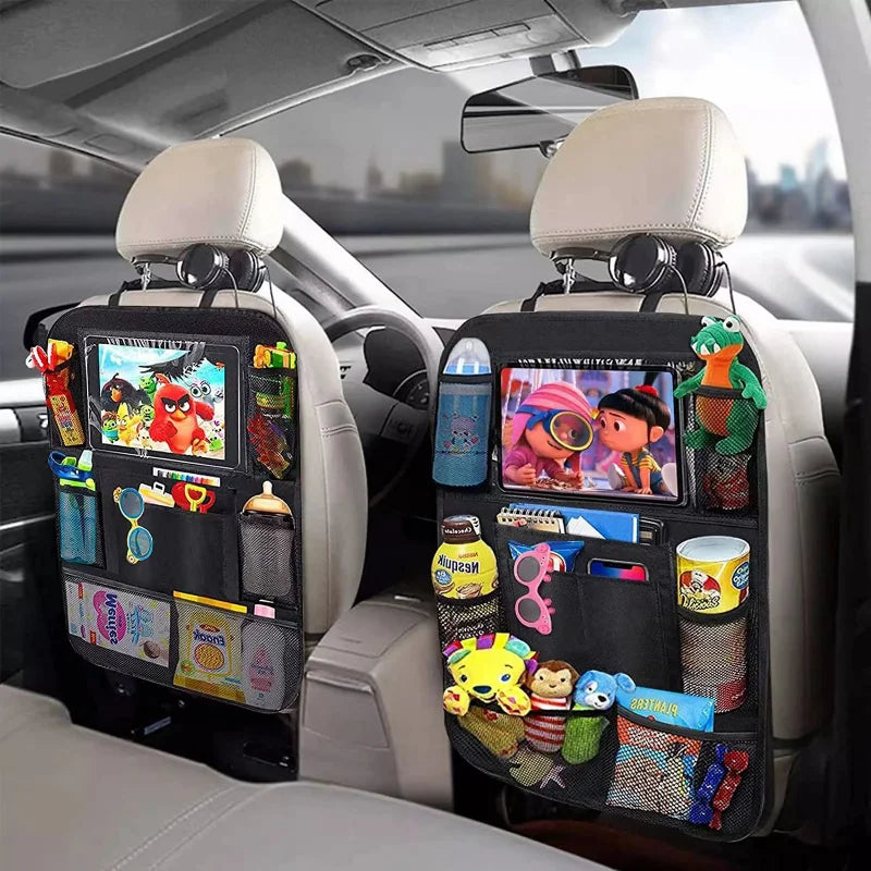 Car Backseat Organizer with Touchscreen Tablet Holder – Multi-Pocket Seat Protector