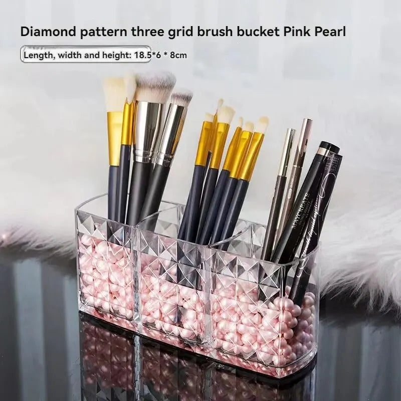 Transparent Diamond-Pattern Storage Box – 3-Grid Bathroom & Makeup Organizer