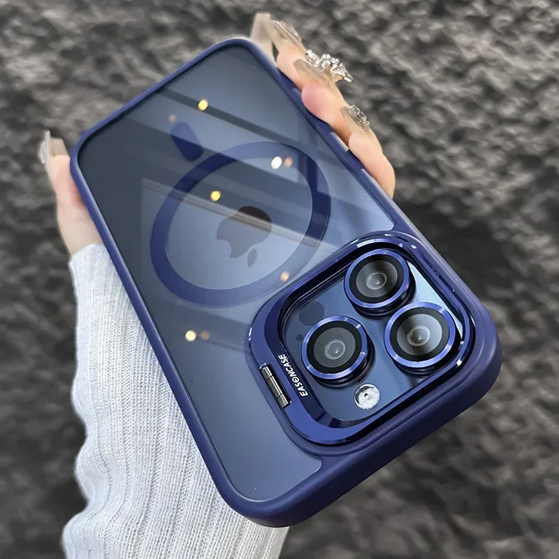 Luxury Magnetic Shockproof Case for iPhone 11–16 Series – Clear Tempered Glass Back Cover with Camera & Lens Protection