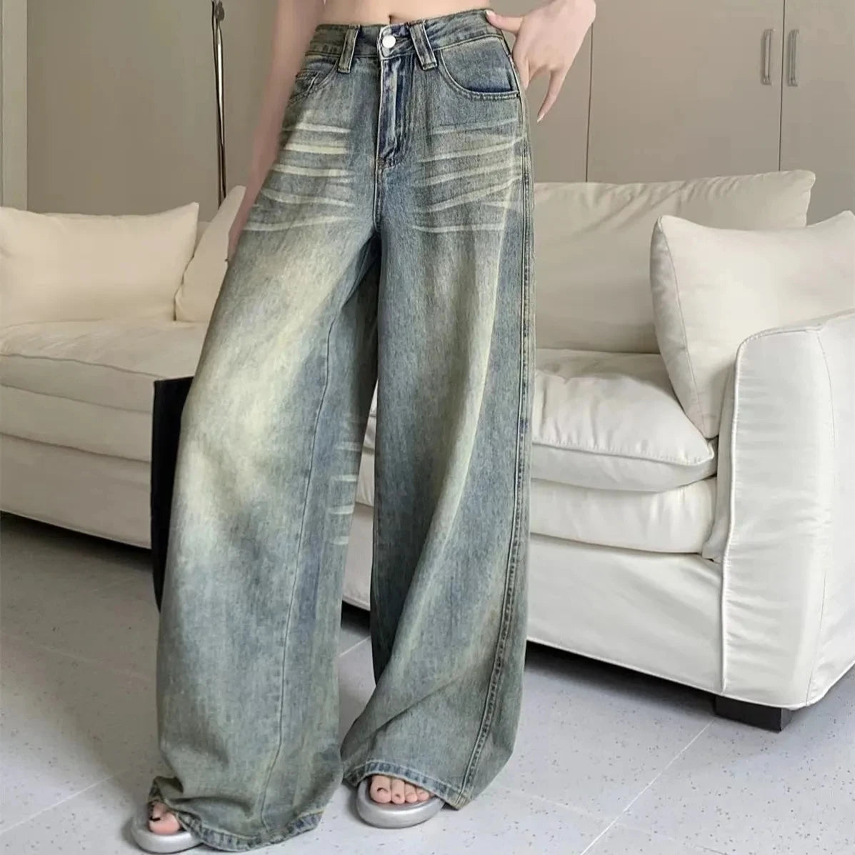 Women's High-Waisted Loose Straight Leg Jeans – Relaxed Denim Pants