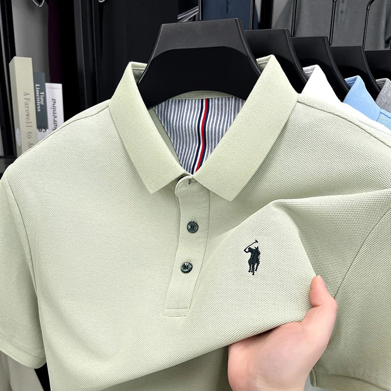 AURELLE Men's 100% Cotton Embroidered Polo Shirt – Classic Casual Style