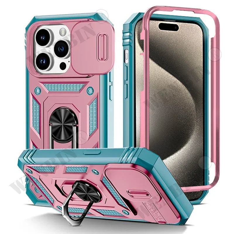 Heavy-Duty Protective Case for iPhone 7–17 Series – Full-Coverage Shock-Resistant Cover with 360° Kickstand & Camera Protection