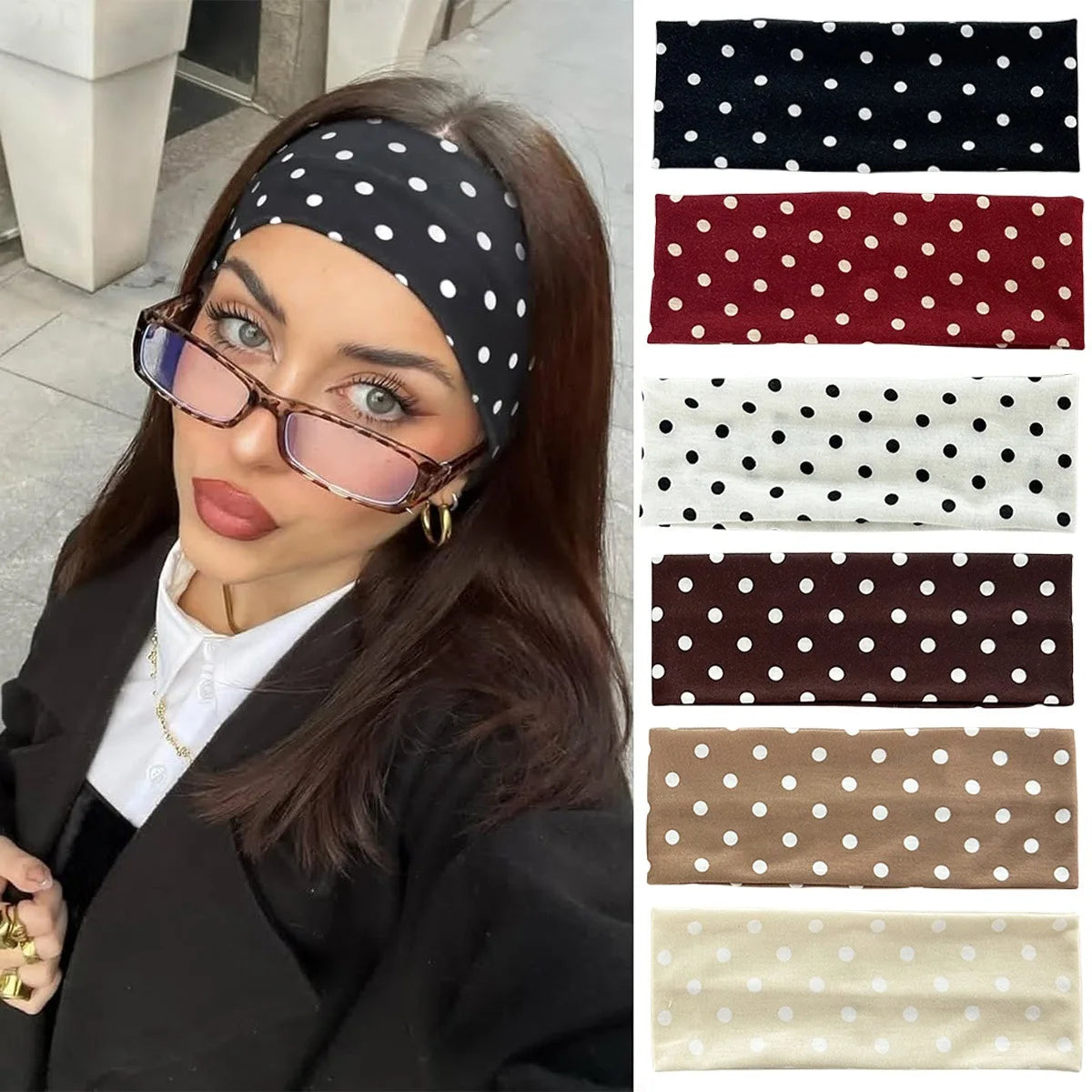 Y2K Retro Polka Dot Stretch Headband