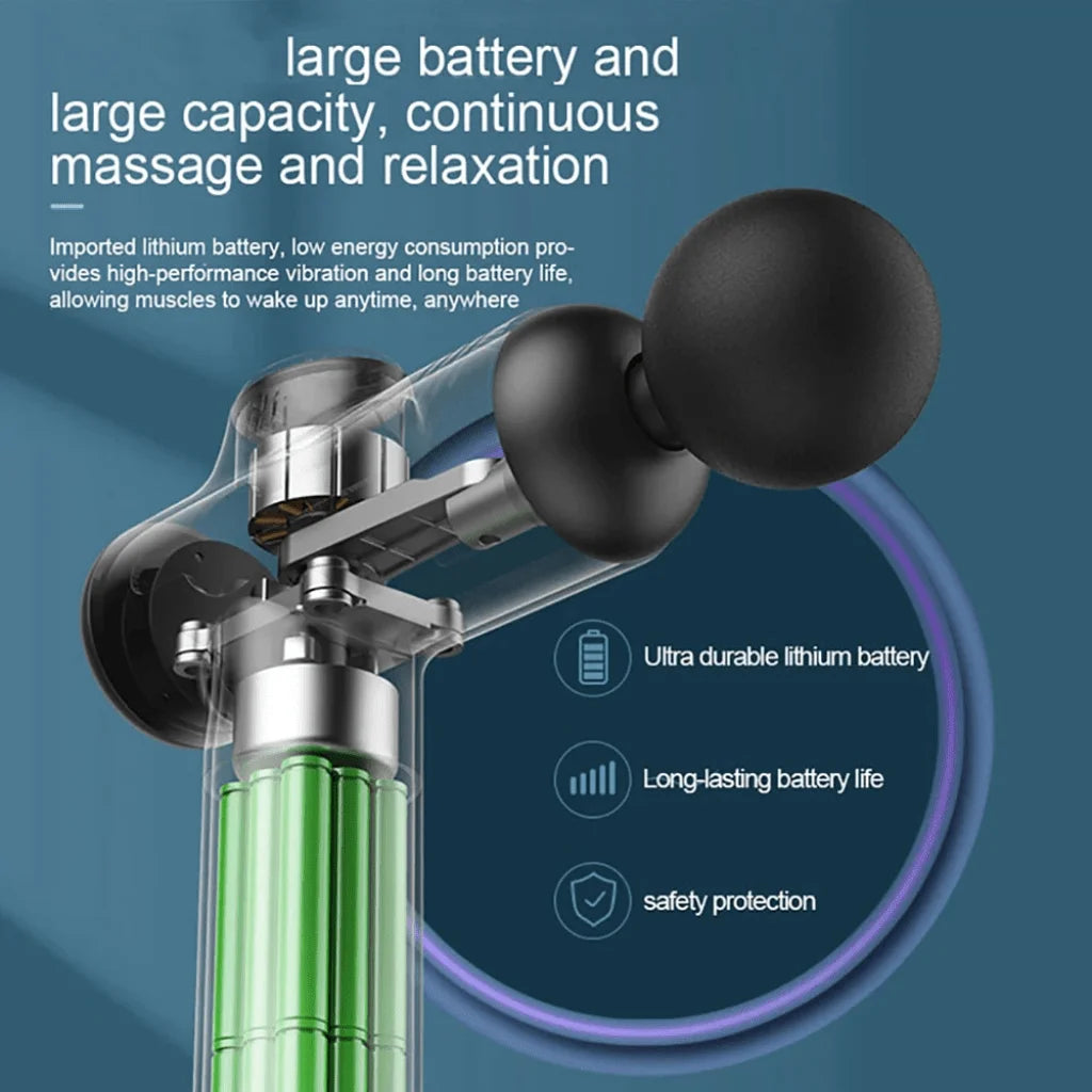 Portable Deep Tissue Massage Gun with 4 Interchangeable Heads – Rechargeable Muscle Massager for Neck, Back & Body